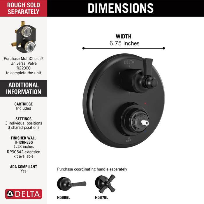 Delta Dorval T24956 Traditional 2-Handle Monitor 14 Series Valve Trim with 6 Setting Diverter
