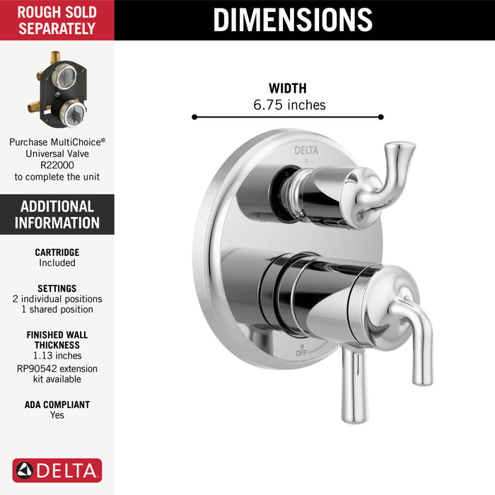Delta Kayra:T27833 2-Handle Monitor 17 Series Valve Trim with 3- or 6- Setting Diverter