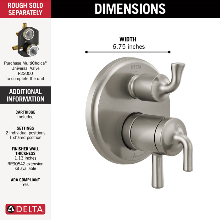 Delta Kayra:T27833 2-Handle Monitor 17 Series Valve Trim with 3- or 6- Setting Diverter