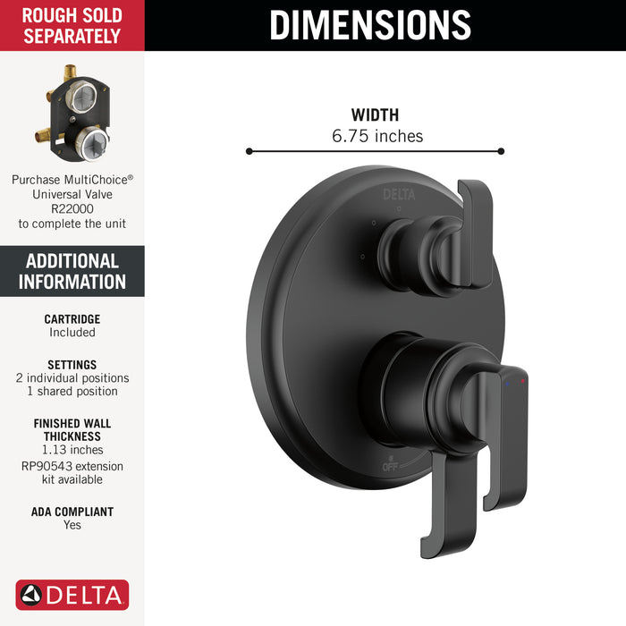Delta Tetra T27889 17 Series Integrated Diverter Trim with 3-Setting