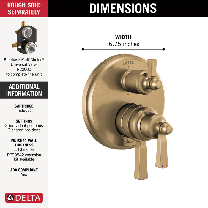 Delta Dorval:T27956 Traditional 2-Handle Monitor 17 Series Valve Trim with 6 Setting Diverter