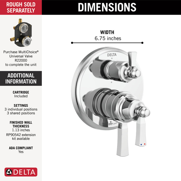 Delta Dorval:T27956 Traditional 2-Handle Monitor 17 Series Valve Trim with 6 Setting Diverter