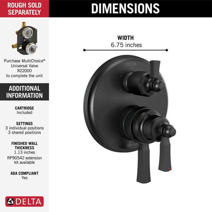 Delta Dorval:T27956 Traditional 2-Handle Monitor 17 Series Valve Trim with 6 Setting Diverter
