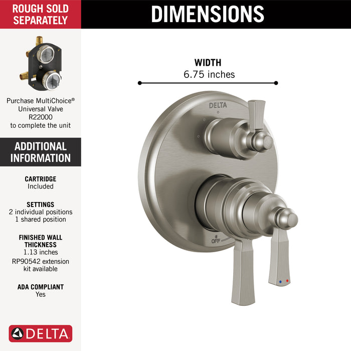 Delta Dorval T27T856 Traditional 2-Handle Monitor 17T Series Valve Trim with 3 Setting Diverter