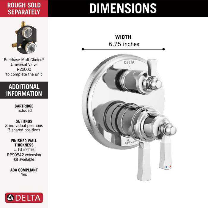 Delta Dorval T27T956 Traditional 2-Handle Monitor 17T Series Valve Trim with 6 Setting Diverter, chrome - view 2