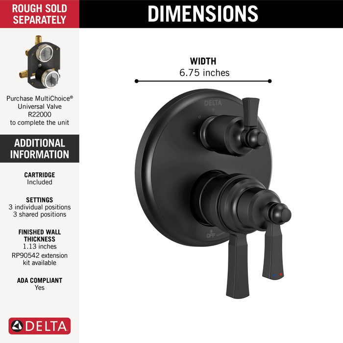 Delta Dorval T27T956 Traditional 2-Handle Monitor 17T Series Valve Trim with 6 Setting Diverter, matte black - view 2