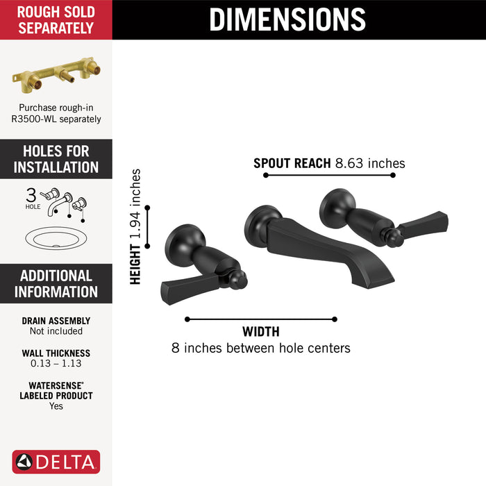 Delta Dorval™: Two Handle Wall Mount Bathroom Faucet Trim Only