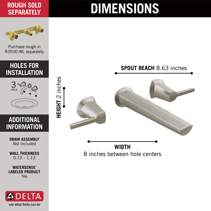 Delta Galeon T3571LF Two Handle Wall Mount Bathroom Faucet