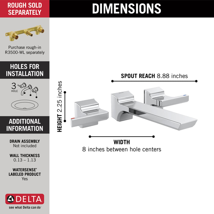Delta Pivotal: Two-Handle Wall Mount Bathroom Faucet Trim