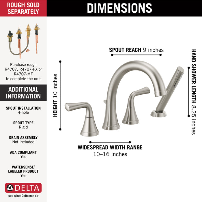Delta Kayra™: Roman Tub Trim with Hand Shower