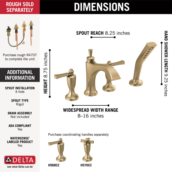 Delta Dorval:T4756 Roman Tub with Hand Shower Trim - Less Handles