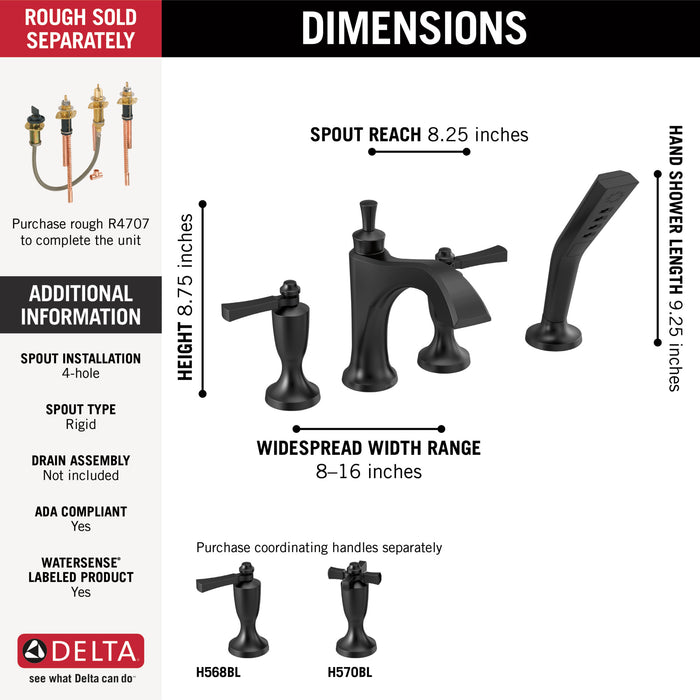 Delta Dorval:T4756 Roman Tub with Hand Shower Trim - Less Handles