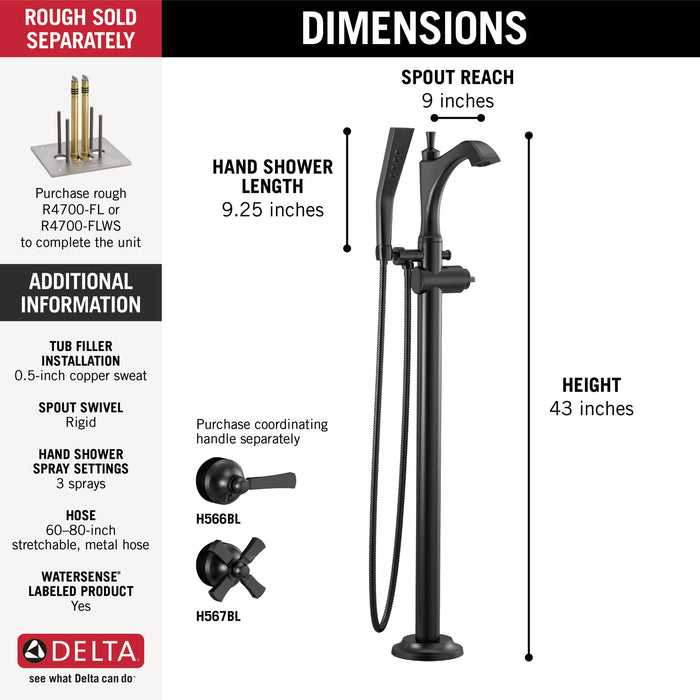 Delta Dorval:T4756 Roman Tub with Hand Shower Trim - Less Handles