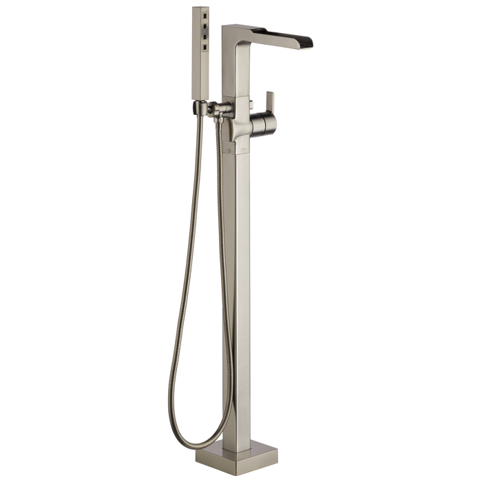 Delta Ara T4768 Single Handle Floor Mount Channel Spout Tub Filler Trim with Hand Shower