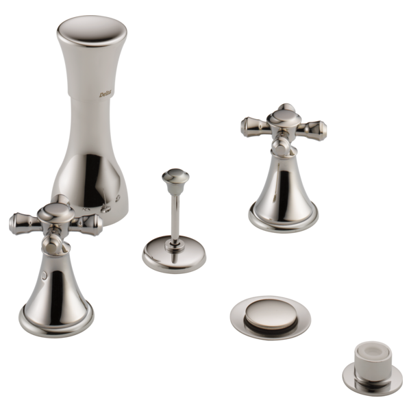 Delta Cassidy H295RB Metal Cross Handle Set - Deck Mount Bathroom & Bidet, Polished Nickel