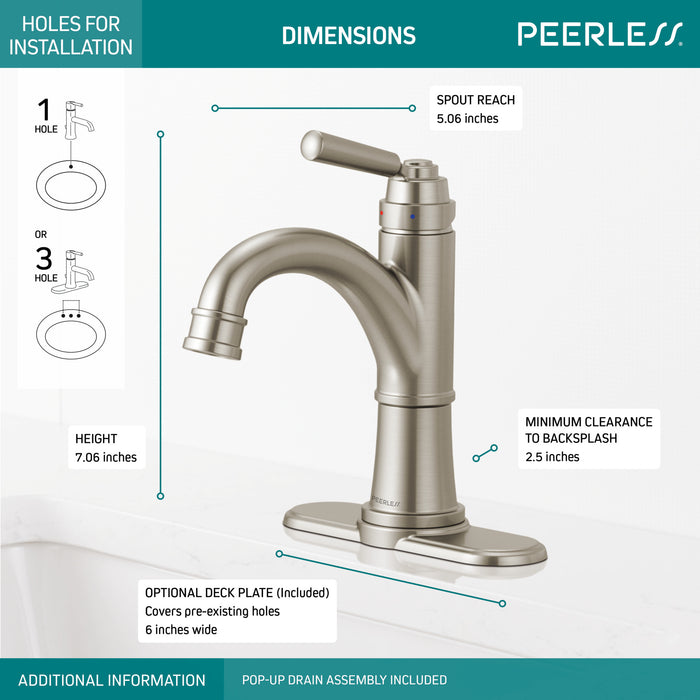 Delta Peerless Westchester:P1523LF Single-Handle Bathroom Faucet, Brushed Nickel