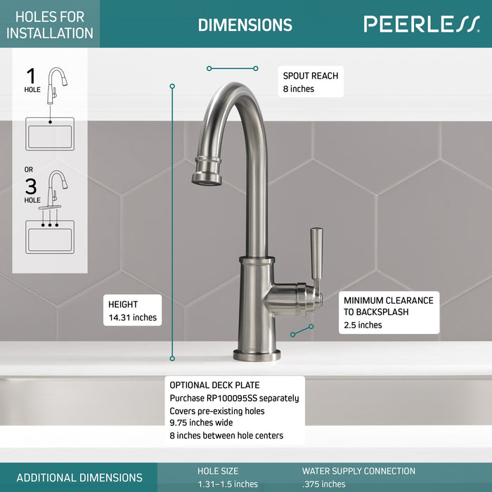 Peerless Westchester P1923LF Single-Handle Kitchen Faucet, Stainless Steel