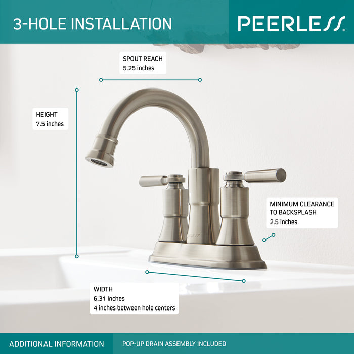 Peerless Westchester P2523LF Two-Handle Centerset Bathroom Faucet, Brushed Nickel