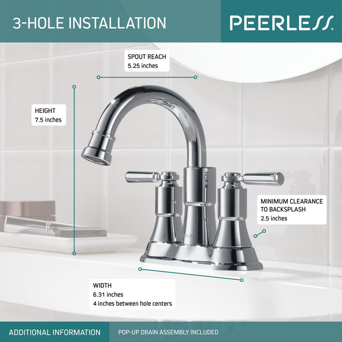 Peerless Westchester P2523LF Two-Handle Centerset Bathroom Faucet, Chrome