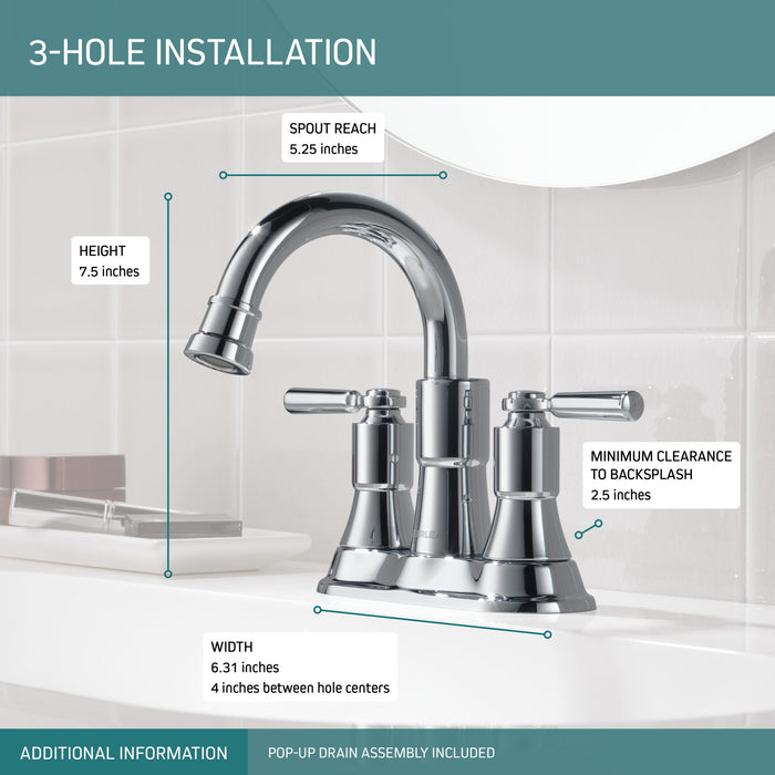 Peerless Westchester P2523LF Two-Handle Centerset Bathroom Faucet, Chrome