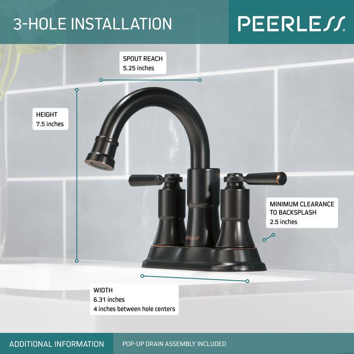 Peerless Westchester P2523LF Two-Handle Centerset Bathroom Faucet, Oil Bronze