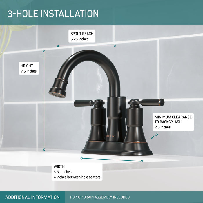 Peerless Westchester P2523LF Two-Handle Centerset Bathroom Faucet, Oil Bronze