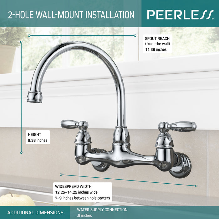 Peerless Claymore P299305LF Two Handle Wall Mounted Kitchen Faucet
