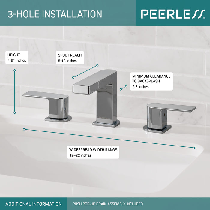 Peerless Xander P3519LF Two Handle Widespread Bathroom, Chrome