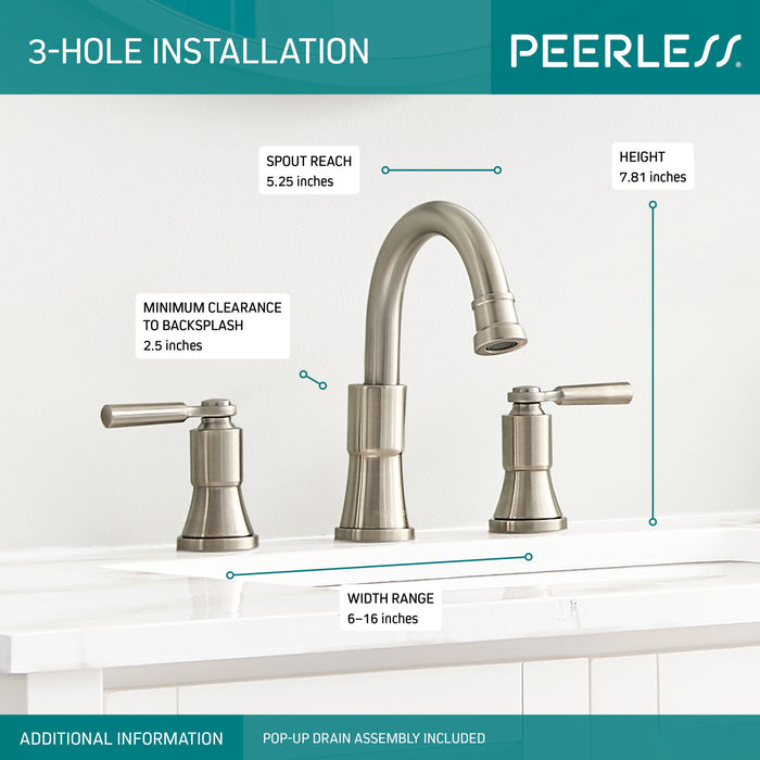 Peerless Westchester P3523LF Two-Handle Widespread Bathroom Faucet, Brushed Nickel