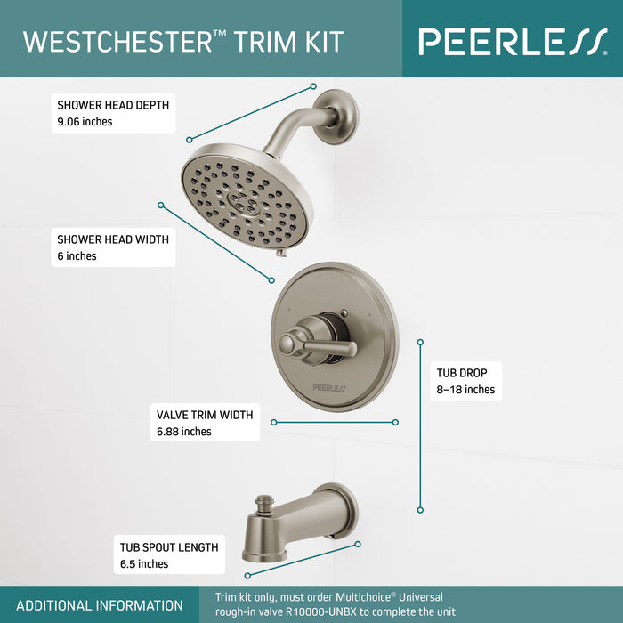 Peerless Westchester PTT14423 Tub/Shower Trim 14S, Brushed Nickel