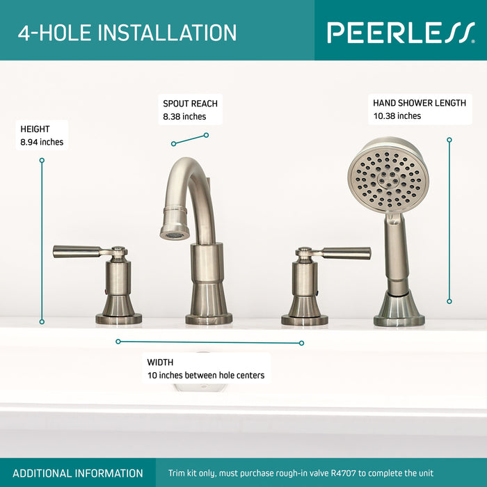 Delta Peerless Westchester:PTT4523 Roman Tub Trim Kit with Hand Shower, Brushed Nickel