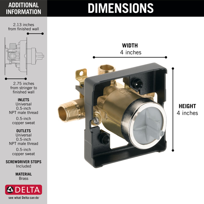 Delta Multichoice Universal High-flow Shower Rough - Universal Inlets / Outlets
