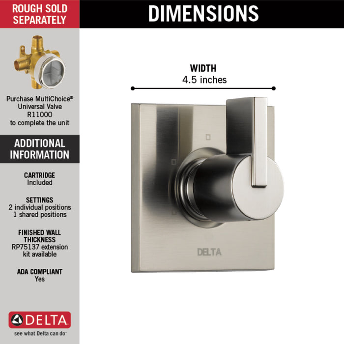 Delta Vero:T11853 3-Setting 2-Port Diverter Trim