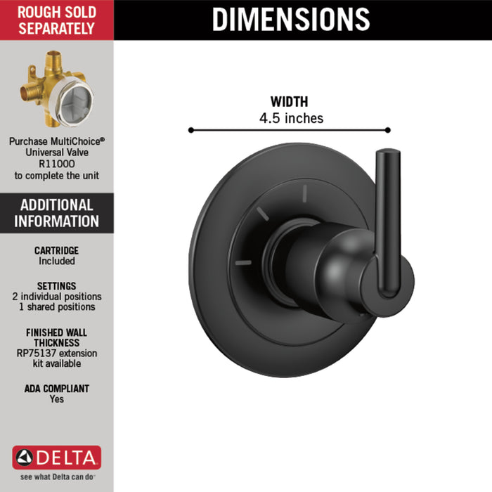 Delta Trinsic T11859 3-Setting 2-Port Diverter Trim, Matte Black