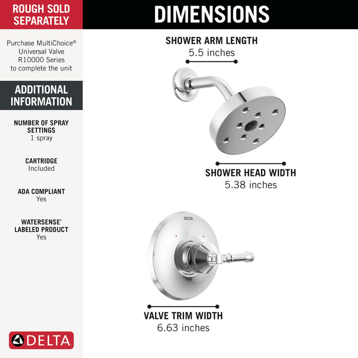 Delta Broderick T14284 14 Series Shower Trim, Lumicoat Chrome