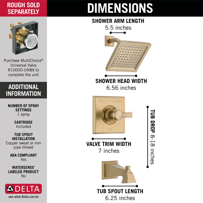 Delta Dryden T14451 Monitor 14 Series Tub & Shower Trim, Champagne Bronze