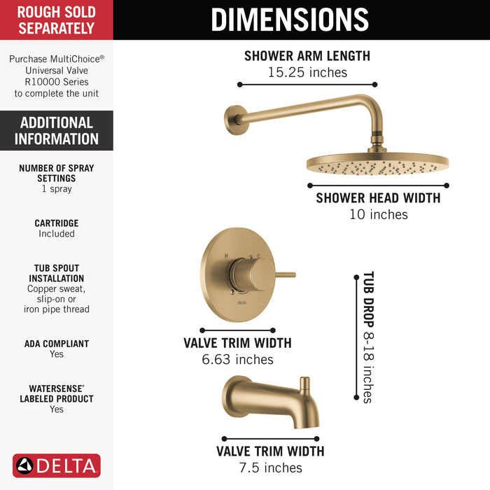 Delta Modern T14469 Monitor 14 Series Tub & Shower Trim, champagne bronze - view 2