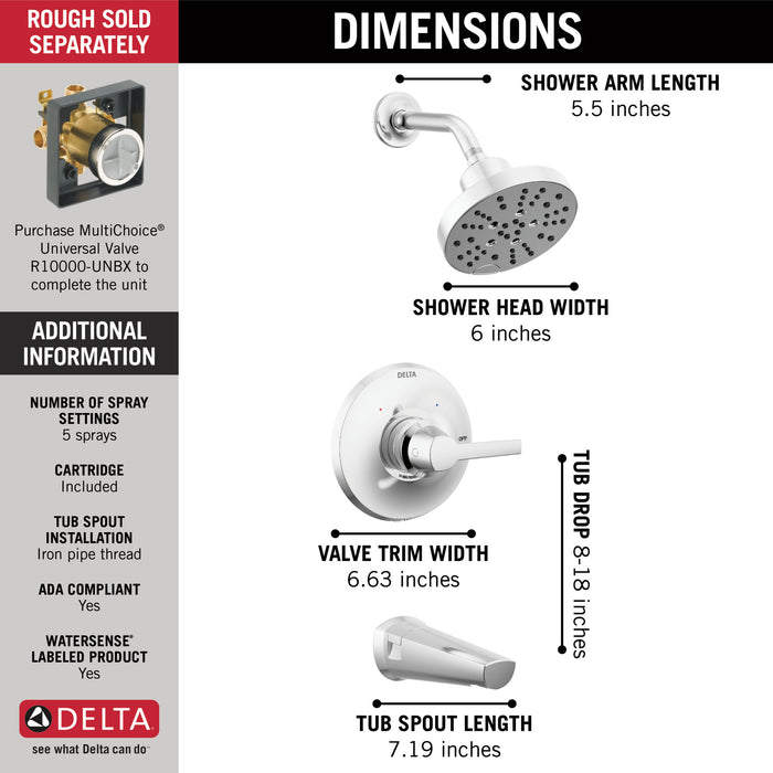 Delta Galeon T14472 14S Tub Shower Trim with H2OKinetic, Lumicoat Chrome