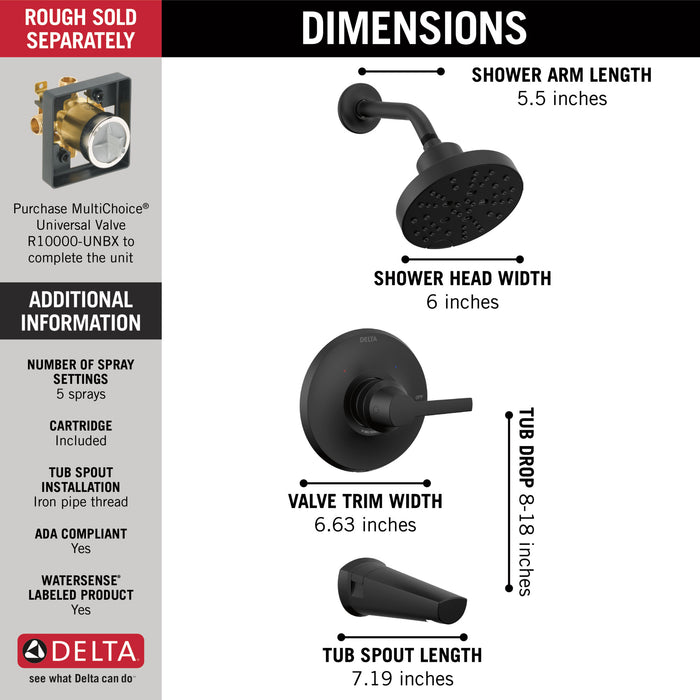 Delta Galeon T14472 14S Tub Shower Trim with H2OKinetic, Matte Black