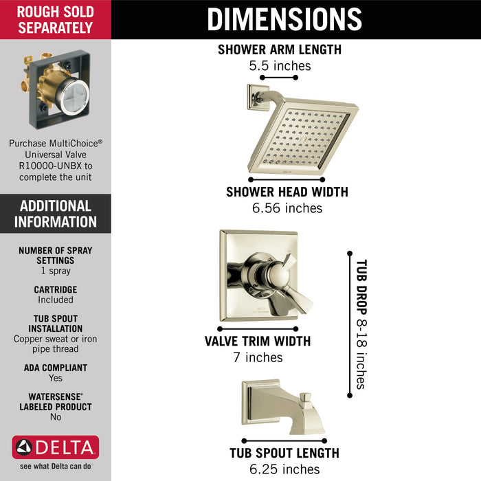 Delta Dryden T17451 Monitor 17 Series Tub & Shower Trim, Polished Nickel