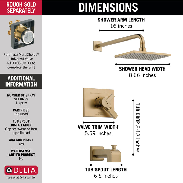 Delta Vero T17453 Monitor 17 Series Tub & Shower Trim, Champagne Bronze