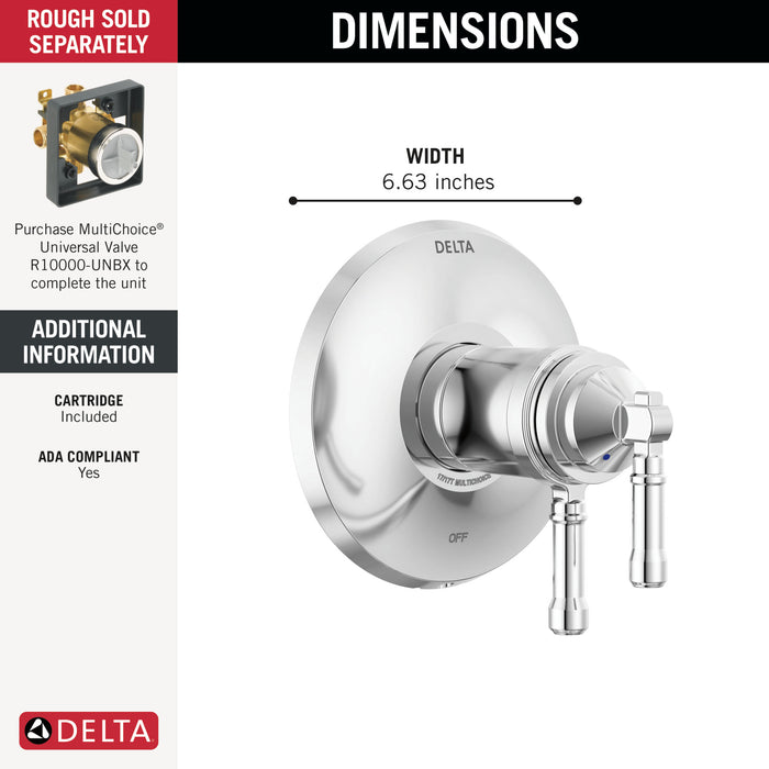 Delta Broderick T17T084 17T Series Valve Only Trim, Lumicoat Chrome