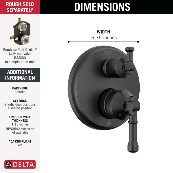 Delta Broderick T24884 14 Series Integrated Diverter Trim 3-Setting, Matte Black