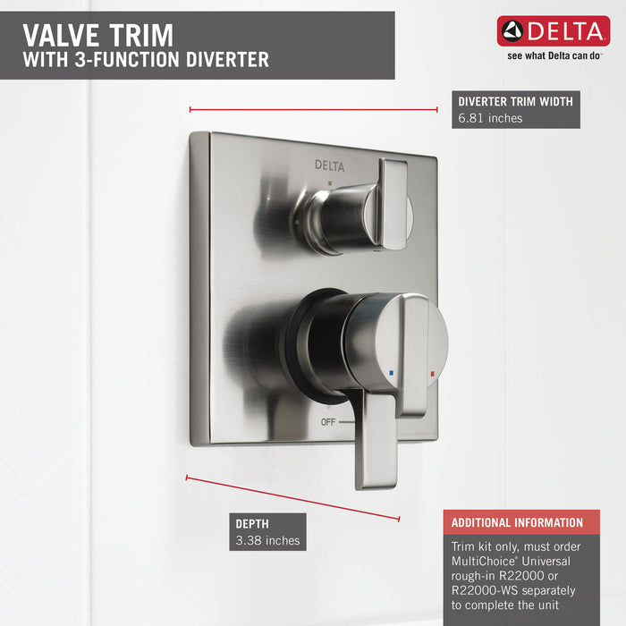 Delta Ara T27867 Angular Modern Monitor 17 Series Valve Trim with 3-Setting Integrated Diverter, Stainless