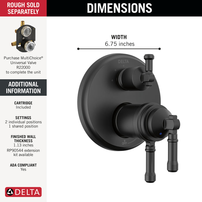 Delta Broderick T27T884 17T Series Integrated Diverter Trim 3-Setting, Matte Black