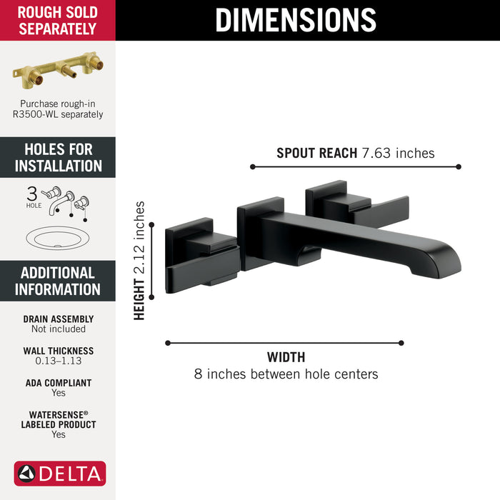 Delta Ara:T3567LF Two Handle Wall Mount Bathroom Faucet Trim