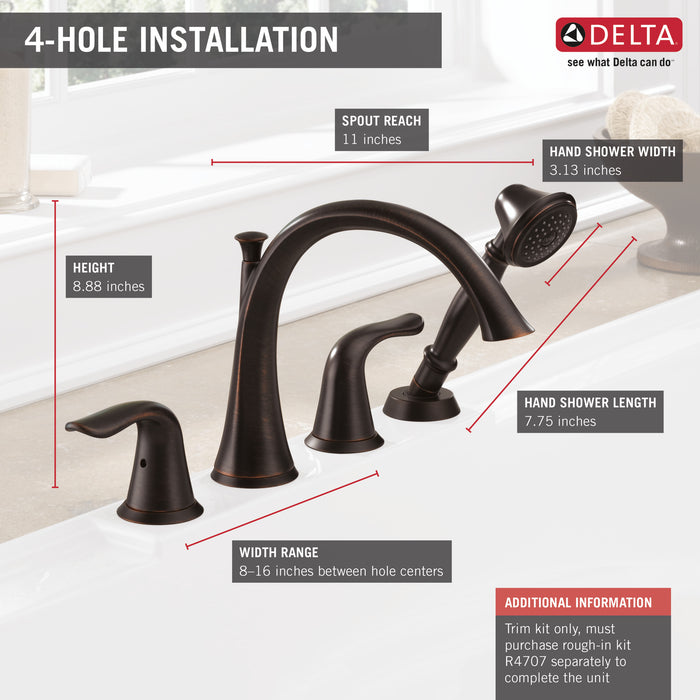 Delta Lahara:T4738 Roman Tub with Handshower Trim