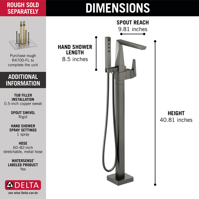 Delta Trillian: Single Handle Floor Mount Tub Filler Trim