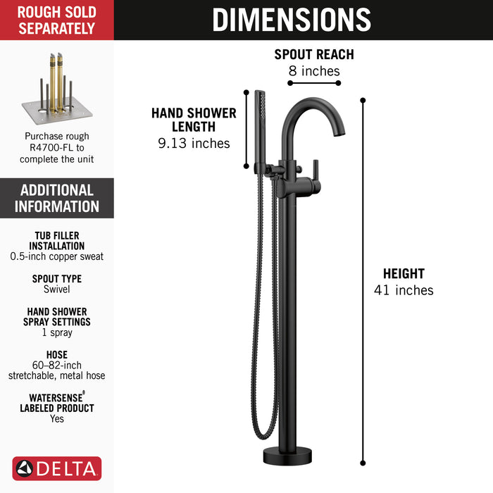 Delta Trinsic T4759 Single Handle Floor Mount Tub Filler Trim with Hand Shower