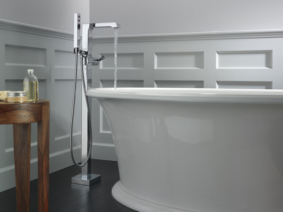 Delta Ara:T4767 Single Handle Floor Mount Tub Filler Trim with Hand Shower